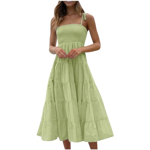 Damen Boho-Maxikleid, sexy Spaghettiträger, ärmelloses Kleid, gesmokt, Abgestuft, A-Linie, fließendes Maxikleid, Strand-Sommerkleid, modische Kleidung von sujinxiu