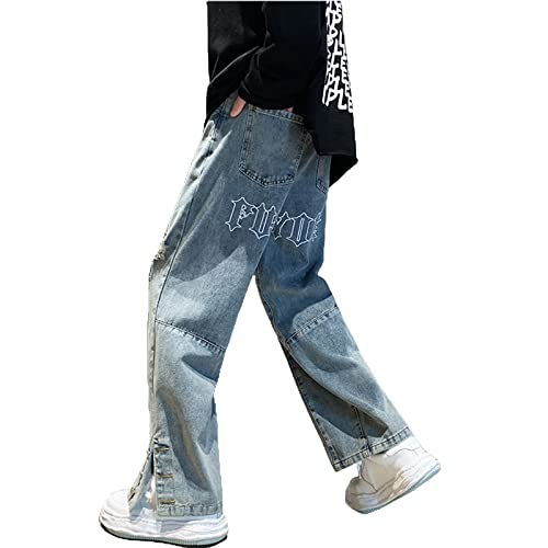 Herren Streetwear Jeans Ästhetische Baggy Hip Hop Star Hosen Lässige Hohe Taille Weite Beinhosen Vintage Harajuku Denim Hosen Gerade Hosen von sujinxiu