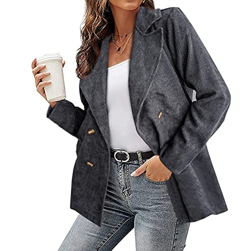 sujinxiu Damen Einfarbig Cordjacke Herbst Trendy Cord Revers Kragen Mäntel Casual Button Down/Reißverschluss Boyfriend Style Cordjacke Mäntel Tops von sujinxiu