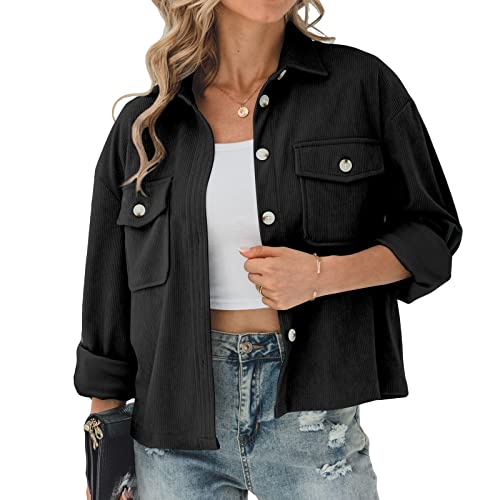 sujinxiu Damen Einfarbig Cordjacke Herbst Trendy Cord Revers Kragen Mäntel Casual Button Down/Reißverschluss Boyfriend Style Cordjacke Mäntel Tops von sujinxiu