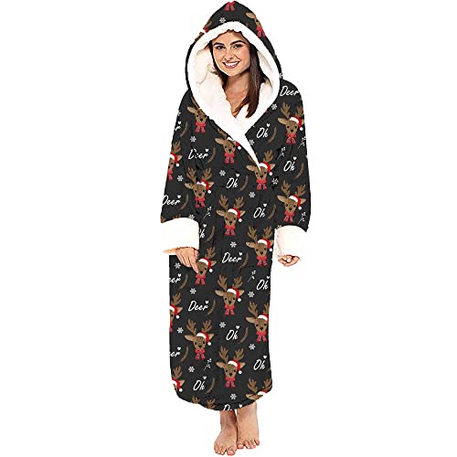 sujinxiu Flanell-Pyjamas für Damen Weihnachten Santa Print Stitching Lange Bademäntel Plüsch Fleece Kapuze Sherpa-gefütterte Bademäntel von sujinxiu