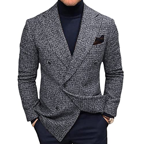 sujinxiu Herren Karo-Blazer Classic Fit Kariert Lässige Sakko-Jacke Eleganter Knopf Business-Blazer Sakko Revers Einreiher Anzugjacken von sujinxiu