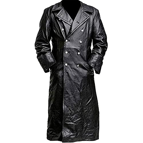 sujinxiu Herren Leder Trenchcoat Deutscher Klassischer Militäroffizier Schwarzer Trenchcoat Uniform für den Winter von sujinxiu