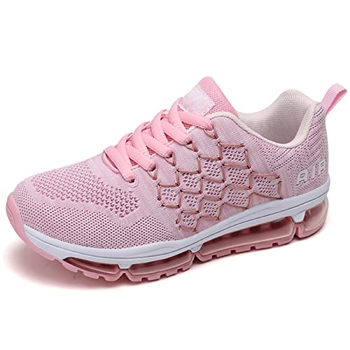 Herren Damen Sportschuhe Atmungsaktiv Laufschuhe rutschfest Leichte Straßenlaufschuhe Sneakers Turnschuhe Running Tennis Schuhe Stoßfest Outdoor Fitness 877-Pinkwhite-39 von Sumateng