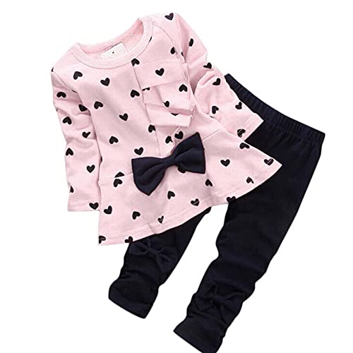 sunnymi 2-6 Jahre Kleinkind Kinder Baby Mädchen Herzförmig Bedruckte Schleife Kinder T-Shirt Hosen Kleidung Set von sunnymi