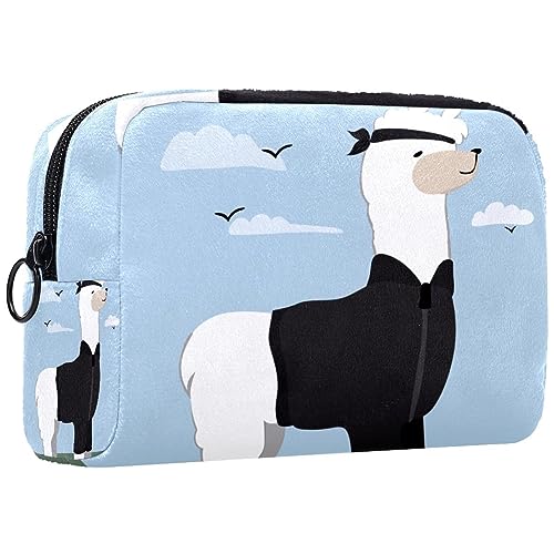 Kleine Schminktasche für Damen,Schminktasche, Reisekosmetiktasche,süßes Cartoon-Lama Drucken von suojapuku