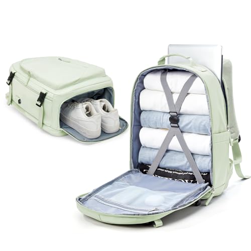 suradar Großer Reiserucksack Damen,Ryanair Handgepäck 45X36X20 Rucksack 45x36x20 Easyjet Rucksack Wasserdicht Laptop Business Herren Reiserucksack Handgepäck Flugzeug mit Schuhfach Mintgrün von suradar