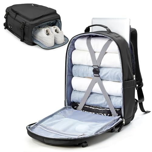 suradar Großer Reiserucksack Damen,Ryanair Handgepäck 45X36X20 Rucksack 45x36x20 Easyjet Rucksack Wasserdicht Laptop Business Herren Reiserucksack Handgepäck Flugzeug mit Schuhfach Schwarz von suradar