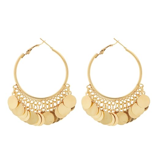 Böhmische filigrane Kronleuchter-Creolen, handgefertigt, einzigartig, Gold, ausgehöhlte Münzscheibe, Quaste, leicht, groß, baumelnde Ohrringe für Damen, Boho-Stil, ethnischer Stil, trendiger Schmuck Böhmische filigrane Kronleuchter-Creolen, handgefertigt, einzigartig, Gold, ausgehöhlte Münzscheibe, Quaste, leicht, groß, baumelnde Ohrringe für Damen, Boho-Stil, ethnischer Stil, trendiger Schmuck von swglcowo