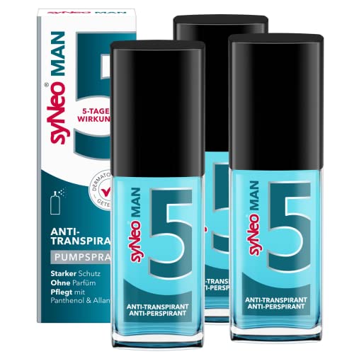 syNeo 5 Antitranspirant MAN Pumpspray für Herren, Anti Schweiß Deo für Männer gegen starkes Schwitzen, Anti Transpirant Antiperspirant Men Spray, 3er Pack (3 x 30 ml) von syNeo