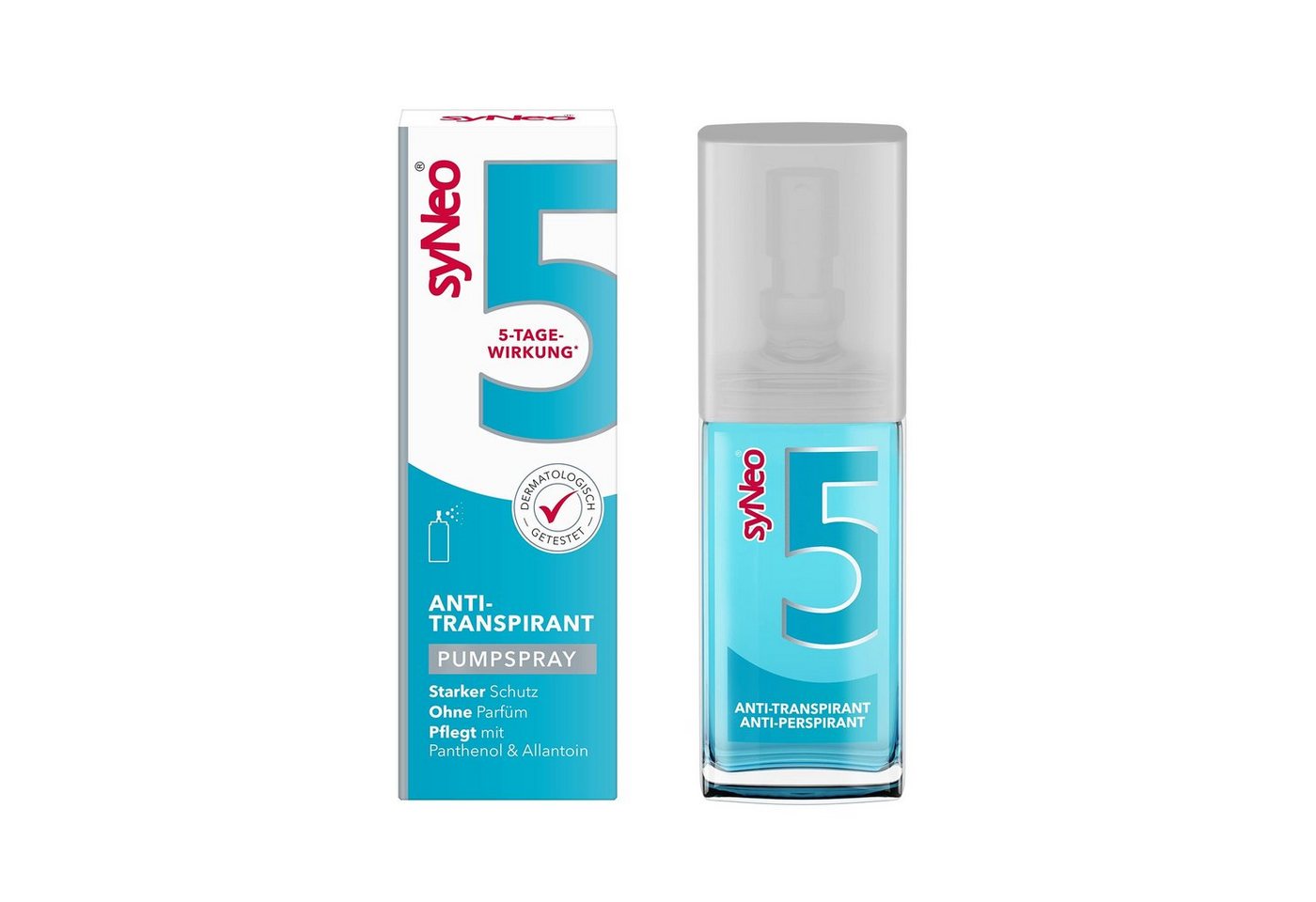 syNeo Deo-Pumpspray syNeo 5 Antitranspirant Spray gegen Schwitzen für Frauen und Männer, 1-tlg., Bis zu 5 Tage Schutz, Dermatologisch getestet, ohne Parfüm von syNeo