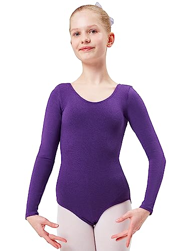 tanzmuster ® Ballettanzug Mädchen Langarm - Lilly - aus Baumwolle, Ballettbody Kinder Ballett Trikot in lila, Größe 152/158 von tanzmuster