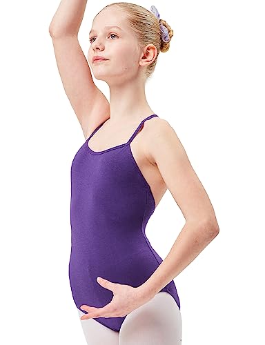 tanzmuster ® Ballettanzug Mädchen Träger - Leonie - aus Baumwolle, Ballettbody Ballett Trikot in lila, Größe 116/122 von tanzmuster