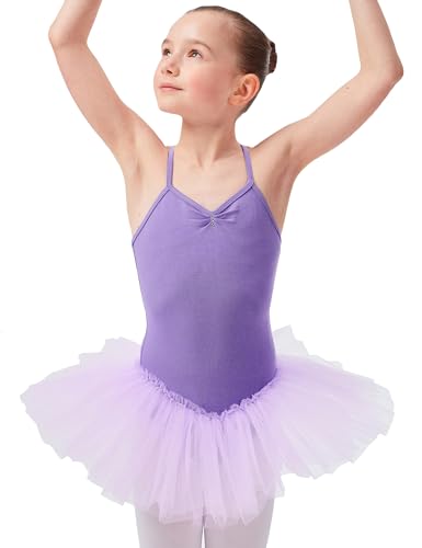 tanzmuster Ballettkleid Mädchen Tutu - Kim - weicher Baumwollstoff - Glitzersteine - Ballett Trikot mit Tüllrock für Kinder - lavendel, 128/134 von tanzmuster