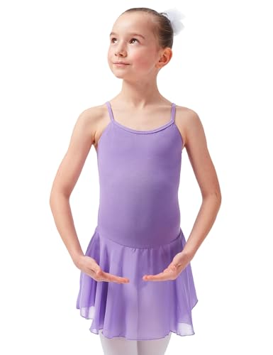 tanzmuster ® Ballettkleid Mädchen ärmellos - Maggie - aus weicher Baumwolle mit Chiffon Röckchen Ballettbody fürs Kinder Ballett in lavendel, Größe:116/122 von tanzmuster