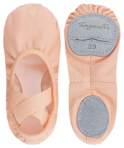 tanzmuster Ballettschuhe Mädchen - Bonnie - aus Baumwoll-Stretch - Geteilte Ledersohle - Ballettschläppchen für Kinder - Tanzschuhe für Ballett - rosa-apricot, 26 von tanzmuster