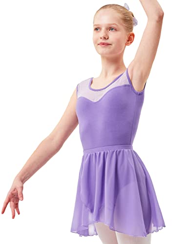 tanzmuster ® Wickelrock Mädchen Ballett - Emily - aus luftigem Chiffon antistatisch Ballettrock mit Gummizug für Kinder in Lavendel, Größe:152-158 von tanzmuster
