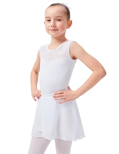 tanzmuster ® Wickelrock Mädchen Ballett - Emily - aus luftigem Chiffon antistatisch Ballettrock mit Gummizug für Kinder in weiß, Größe:140-146 von tanzmuster