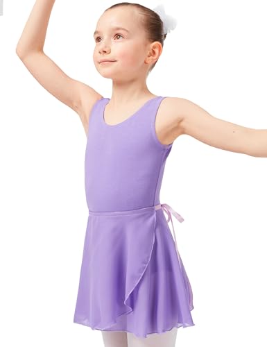 tanzmuster ® Wickelrock Mädchen Ballett - Emma - aus transparentem Chiffon - lockerluftiger Ballettrock zum Binden für Kinder in lavendel, Größe:128/134 von tanzmuster