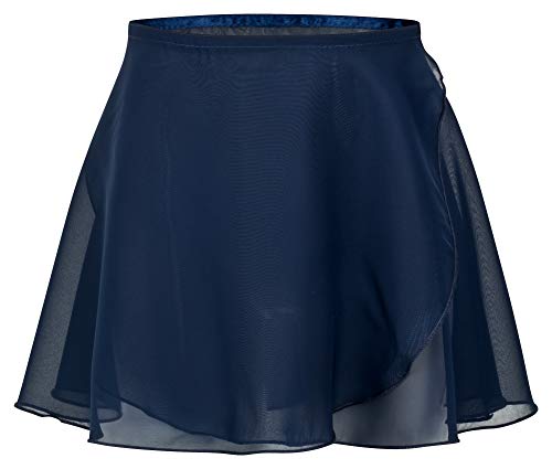 tanzmuster ® Wickelrock Mädchen Ballett - Emma - aus transparentem Chiffon - lockerluftiger Ballettrock zum Binden für Kinder in Marineblau, Größe:152/158 von tanzmuster