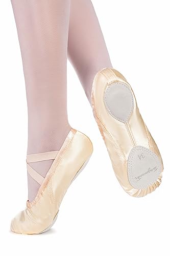 tanzmuster Ballettschuhe Damen - Sammy - Satin - Geteilte Ledersohle - Ballettschläppchen für Erwachsene - Champagner, Größe:45 von tanzmuster