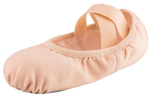 tanzmuster Ballettschuhe Mädchen - Jona - aus Baumwoll-Stretch - ganze Ledersohle - Ballettschläppchen für Kinder - Tanzschuhe für Ballett - rosa-apricot, 23 von tanzmuster