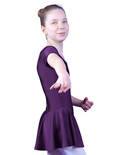 tanzmuster Kinder Kurzarm Ballett Trikot Marina mit Röckchen aus glänzendem Material in lila, Größe:152/158 von tanzmuster