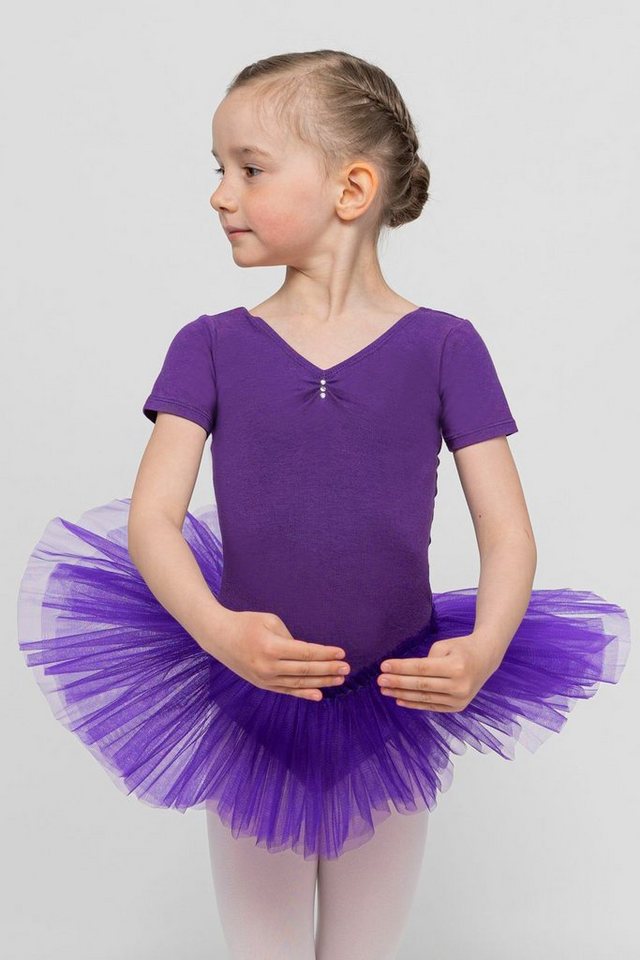 tanzmuster Tüllkleid Ballett Tutu Nele mit Glitzersteinen Kurzarm Ballettkleid aus weicher Baumwolle mit Tüllrock für Mädchen von tanzmuster