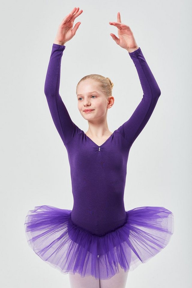 tanzmuster Tüllkleid Ballett Tutu Romy mit Glitzersteinen Langarm Ballettkleid aus weicher Baumwolle mit Tüllrock für Mädchen von tanzmuster