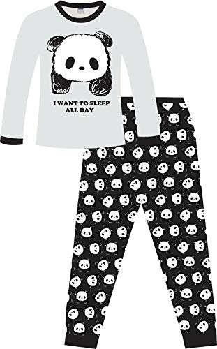 Langer Schlafanzug für Mädchen "I Want To Sleep All Day", Panda, Baumwolle, weiß, 9-10 Jahre von ThePyjamaFactory