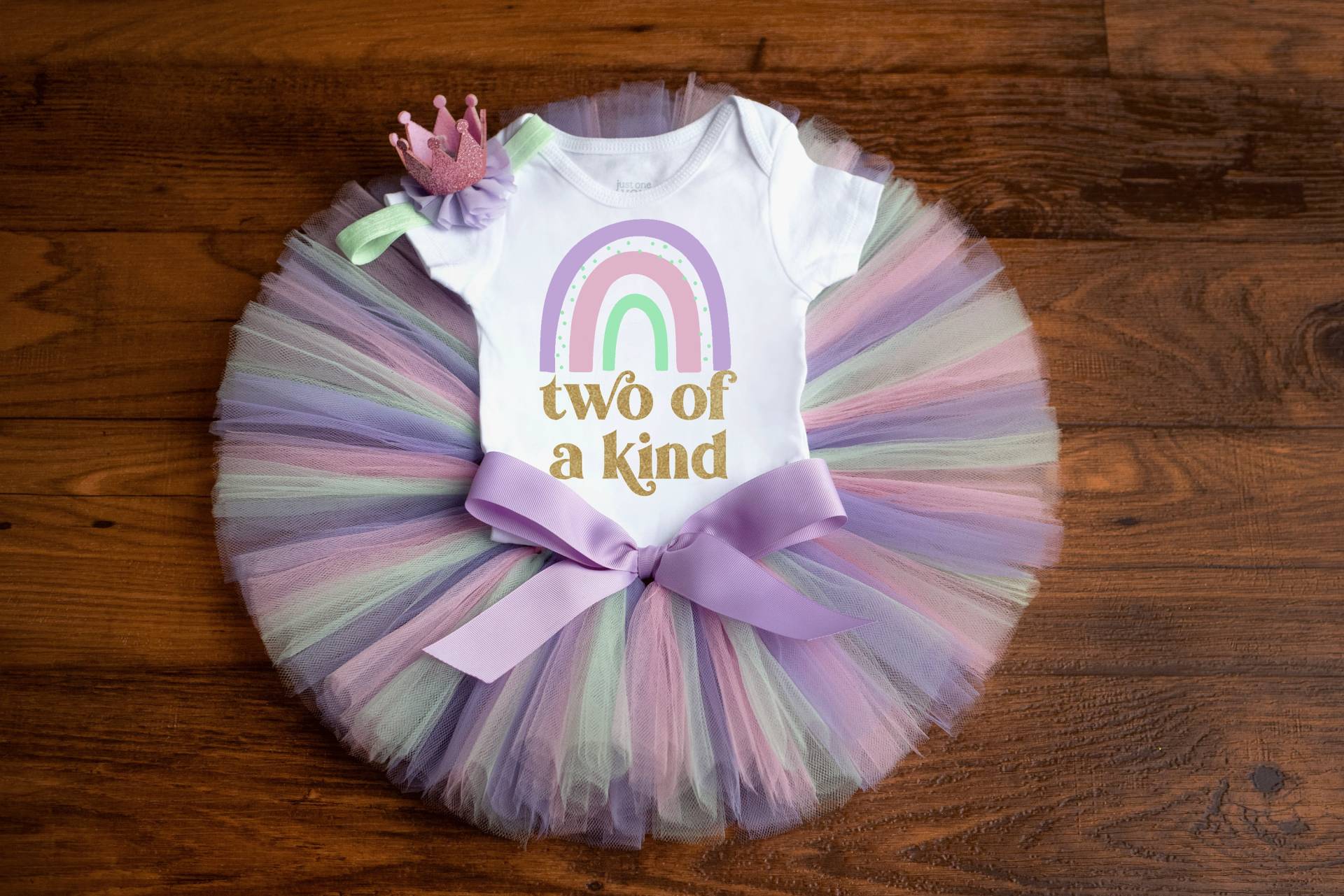 Second Birthday Outfit "Elizabeth' Zwillinge Pastell Regenbogen Geburtstag Tutu Set, Kuchen Smash Mädchen von thePhotoPunks