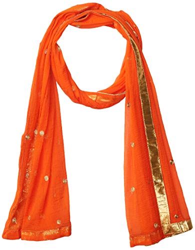 TMS Damen Schal, bestickt, Chiffon, Dupatta, weich, indische Braut, Hochzeit, Orange, von themilestocks