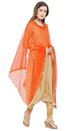 themilestocks TMS Damen-Schal mit Verzierung, Netz, Dupatta, weich, indische Braut, Hochzeit, Orange/Abendrot im Zickzackmuster (Sunset Chevron), 87 Inches X 44 Inches || 220 cm X 112cm von themilestocks