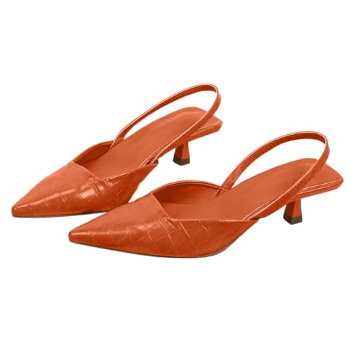 ticticlily Damen High Heel Slingpumps Spitz Zehen Satin Stiletto Pumps Slingback Absatzschuhe Slip on Stöckelschuhe für Party Hochzeit Abschlussfeier Hohe Schuhe mit Pfennigabsatz B Orange 37 EU von ticticlily