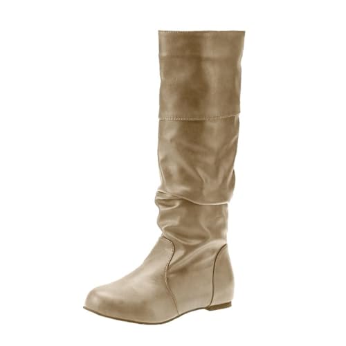 ticticlily Damen Hohe Stiefel Winter Schuhe Warme Leder Reitstiefel Niedrige mit Absatz Komfort Beiläufige Schnalle Langschaft Kniehohe Stiefel A Khaki 43 EU von ticticlily