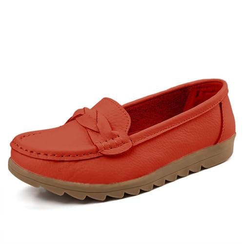 ticticlily Damen Loafers Mokassin Flache Schuhe Slip-On Mode Lässig Slipper Frauen Leder Bootsschuhe A Orange 38 EU von ticticlily