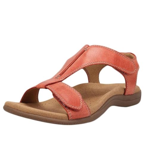 ticticlily Peep Toe Sandalen Damen Knöchelriemchen Sandalen Frauen Flache Lässig Sommer Sandale Outdoor Plateausandalen A Orange 39 EU von ticticlily