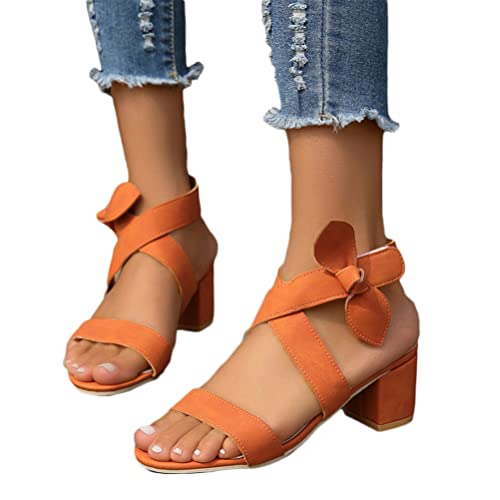 ticticlily Sandalen Damen mit Absatz Sommer Sandaletten Sommerschuhe Frauen Knöchelriemen Blockabsatz Elegant Bequem Schuhe A Orange 41 EU von ticticlily