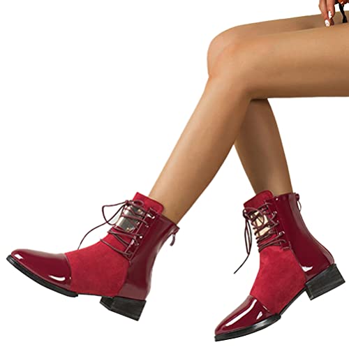 ticticlily Stiefeletten Damen Mode Ankle Boots Herbst Winter Stiefel Winterstiefel Stiefeletten Warm Schuhe mit Hohen Absätzen A Rot 38 EU von ticticlily