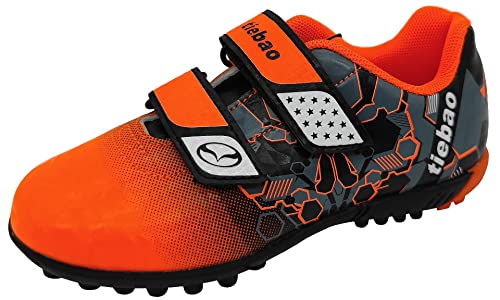 tiebaoGanar Kinder Fußballschuhe Leicht Running Fußball Cleatschuhe für Jungen Mädchen Klettverschluss Outdoor/Indoor TBG-S76660/Orange-28 von tiebaoGanar