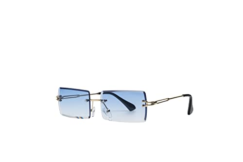 tigratigro Sonnenbrille für Damen, reflektierend, rechteckig, ohne Rahmen, quadratische Sonnenbrille, blau von tigratigro