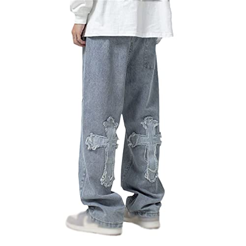 Cargohosen Herren Baggy Printed Jeans Hip Hop Teenager Junge Streetwear Y2K Hose Vintage Graffiti Drucken Loose Fit Denim Jeanshose Unisex Jeans mit Taschen von tinbarry