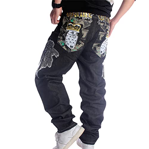 Cargohosen Herren Baggy Printed Jeans Hip Hop Teenager Junge Streetwear Y2K Hose Vintage Graffiti Drucken Loose Fit Denim Jeanshose Unisex Jeans mit Taschen von tinbarry