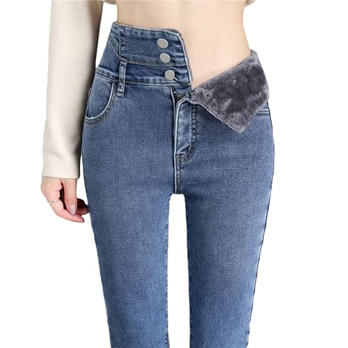 Damen Winter Jeans Fleece Gefütterte Denim Leggings High Waist Thermojeans Slim Fit Jeans Winter Warme Gefütter Thermohose Jeanshosen für Frauen Plüsch Jeggings von tinbarry