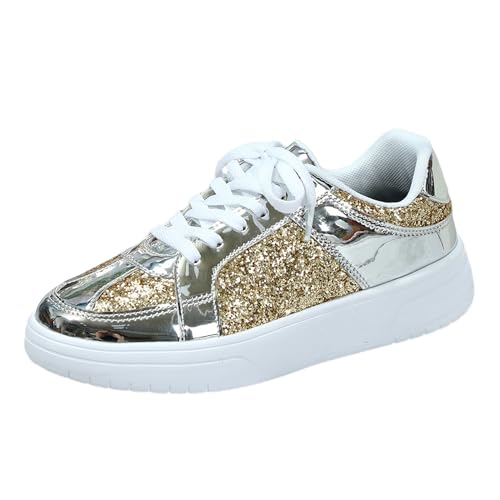 tinbarry Damen Pailletten Sneaker Flach Schuhe Glitzer Sneaker Freizeit Schnürer Sportschuhe Glänzende Schuhe Outdoor Turnschuhe Laufschuhe von tinbarry