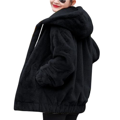 tinbarry Fleecejacke Damen Warm Winterjacke Verdicktes Samtig Sweatjacke Flauschige Plüsch Kurzjacke Reißverschluss Kordelzug Hoodie mit Kapuze Teddy Jacke Mode Mantel von tinbarry