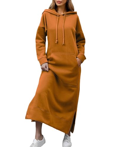 tinbarry Hoodie Kleid Damen Kapuzenpullover Herbst Winter Sweatshirtkleid Pullover Casual Sweatkleid Lange Sweatshirts Kleider mit Taschen Maxi Kleid Hoodie Kleid von tinbarry