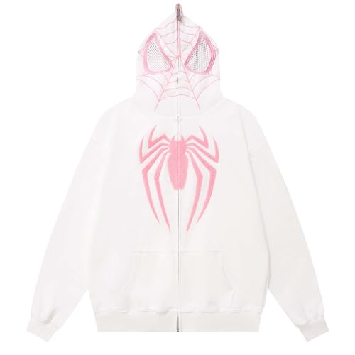 tinbarry Kapuzenpullover Damen Y2k Zip Up Hoodie Spider Grunge Vintage Sweatjacke Gothic Sweatshirt Kapuzenjacke Mit Taschen Y2K E-Girl Harajuku Paare Unisex Hip Hop Streetwear von tinbarry