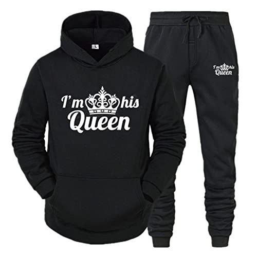 tinbarry King Queen Pullover Outfit Set Kapuzenpullover Couple Jogginganzug Freizeitanzug Hoodie und Jogging Set für Paare Sportanzug von tinbarry