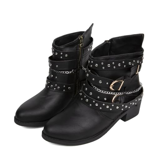 tinbarry Stiefeletten Damen Blockabsatz Reißverschluss Stiefel Spitze Zehenkappe Keilabsatz Stiefel Dicker Boden Rutschfeste Westernstiefel Gothic Punk Modische Lederstiefel von tinbarry